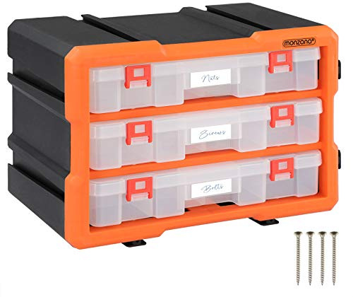 Monzana Organizador caja de almacenaje transparente para herramientas tornillos 36 compartimentos