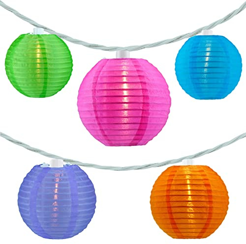 YULETIME Multicolor Lantern String Lights, 10 Count Nylon Lantern on 7.6' White Wire, UL Listed 8 Spacing End-to-end Connectable Plug-in String Lights (Multi-Colored)