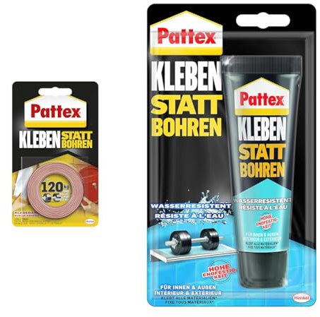 Pattex Kleben statt Bohren Klebeband, extra starkes doppelseitiges , Doppelklebeband für Montagearbeiten innen & außen, 19mm x 1,5m & Wasserresistent, Weiß, 142 Gramm