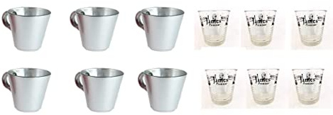 Espressotassen Tassen Becher silber + 6 Wassergläser