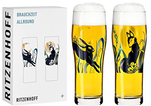 Ritzenhoff 3781001 Lot de 2 verres universels 600 ml – Série Brauchzeit N° 1 – Avec motif assorti – Fabriqué en Allemagne, Or, Noir, Gris, Bleu, Vert