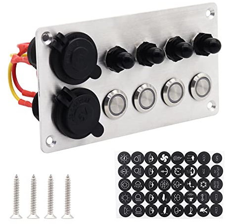 Pannello interruttore a pulsante, 4 set di pannello interruttore a pulsante, pulsante autobloccante DC12V 16A, pannello interruttore a pulsante con interruttore automatico, protezione da sovraccarico