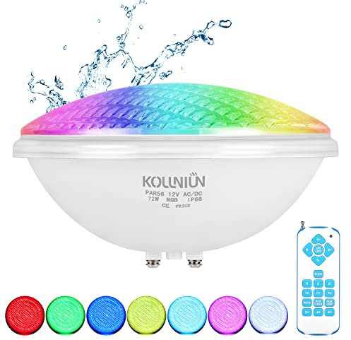 KOLLNIUN PAR56 LED luce della piscina, 12V AC/DC IP68 lampada impermeabile della piscina, 72W RGB luce di illuminazione per piscine, illuminazione dello stagno, Whirlpool
