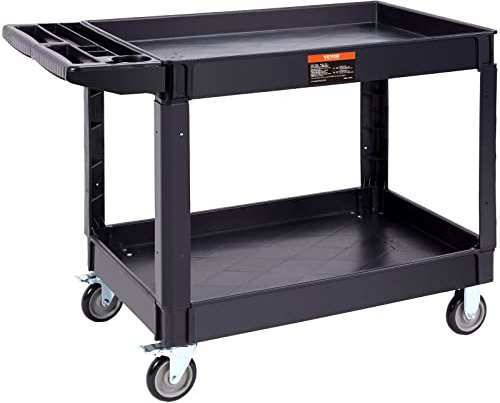 VEVOR Carrito de Servicio de PP 116x65x85 cm Carro Utilitario de 2 Niveles Capacidad Total de 250 kg (125 kg/Estante) Ruedas Giratorias 360° (2 con Freno) con Asa para Almacén Garaje Limpieza