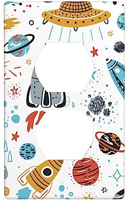 Cartoon Rockets Stylish Durable Printed Light Switch Panel,Duplex Outlet Wall Plate,for Residential Commercial