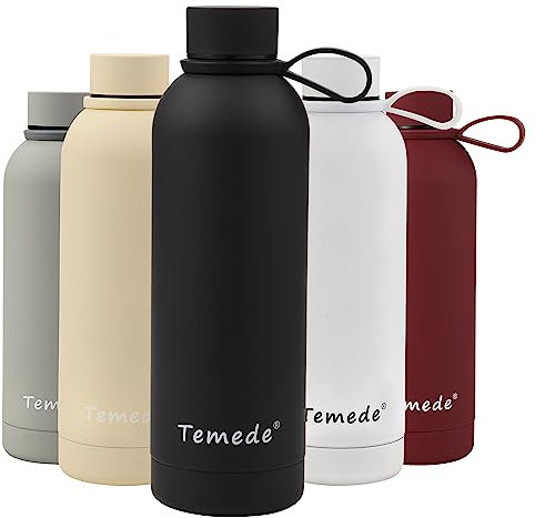 Temede Bouteille d'eau en acier inoxydable de 350 ml, sans BPA, à double paroi isotherme sous vide, étanche, réutilisable pour boissons froides et chaudes, bouteille de sport idéale pour hommes,