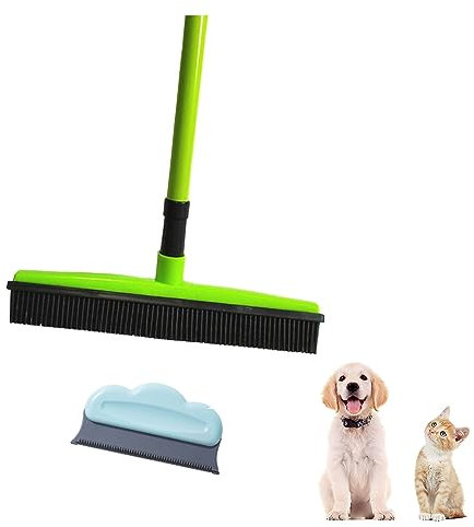 BARASH Carpet Broom for Pet Hair,with Hair Remover, Rubber Broom Pet Hair Remover, Heavy Duty Pet Hair Remover Broom, Carpet Rake For Pet Hair Removal (Color : Green)