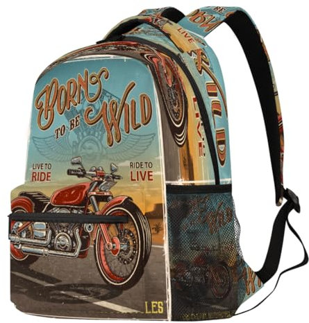 Vintage Motorrad Poster Rucksack für Männer Frauen Jungen Mädchen Motorrad Rucksack Schule Büchertasche Wandern Reisen Laptop Rucksack Casual Daypack, farbig, Large