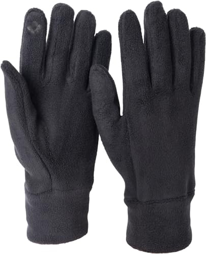 styleBREAKER Damen Touchscreen Fleece Handschuhe Einfarbig, warme Fingerhandschuhe, Winter 09010047, Farbe:Schwarz