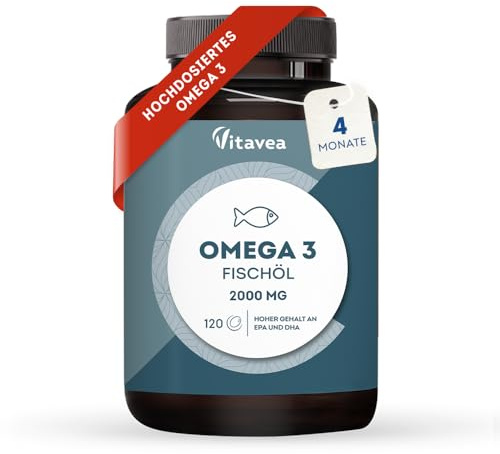 Omega 3 Wildfischöl 2000mg - 1000mg EPA, 500mg DHA - 120 Stück | Omega 3 Kapseln hochdosiert (DPA und EPA) - Laborgeprüft, ohne unerwünschte Zusätze - Vitavea