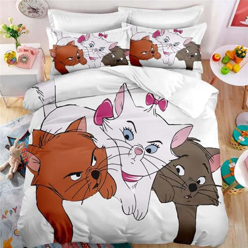 Bettwäsche 135x200 Cartoon Katze Muster Weich Bequem Atmungsaktiv Hypoallergen 3D Sommerbettwäsche Bettwäsche Set + 1 Kissenbezug 80x80 cm,Geeignet für Jungen Mädchen Kinder