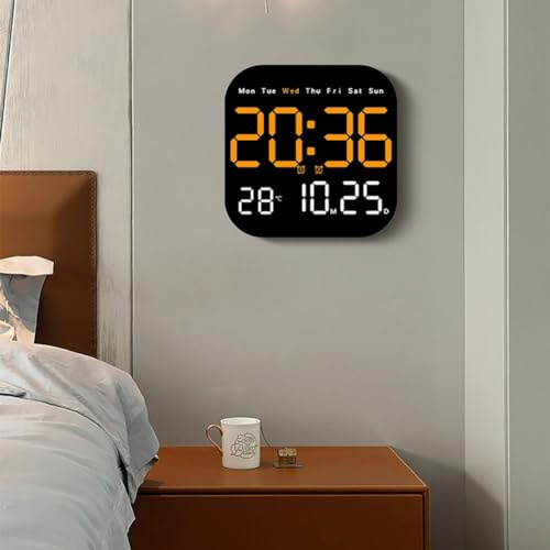 SPORTARC Elektrische digitale Wanduhr, LED-Wanduhr mit Fernbedienung, multifunktionales Display, Wecker, Temperatur, Datum, Uhrzeit, für Heimbüro (rot und orange), 3XA217L4NA0I2187FXNCU06A77WJ