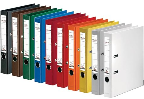 Original Falken 10-pack Chromocolor premiummapp. Tillverkat i Tyskland. Plastöverdrag på utsidan och insidan 5 cm smal DIN A4 färg sorterad ringpärm mapp brevmapp