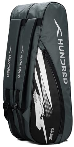 HUNDRED Cosmogear Badminton Kit-Bag (Dark Grey/Black, Large) | Unisex | Material: Polyester | Double Zipper Bag with Front Zipper Pocket