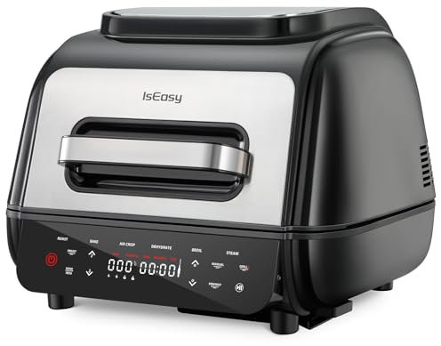 Heißluftfritteuse, IsEasy Airfryer mit 5.8L Großem Garraum, Temperatursensor, 7 Kochfunktionen, 50℃-250℃, luftfritteuse mit 20 Rezepte, Luftfrittierkorb, Grillplatte, Spülmaschinenfeste, Silber