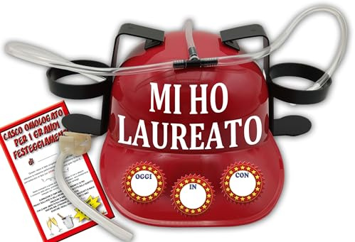 Bombo Casco Portalattine personalizzabile per il neo laureato, con scritta spiritosa MI HO LAUREATO, colore rosso
