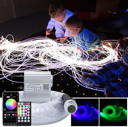 Callsky Luces sensoriales de fibra óptica de 10 W para habitación sensorial/niños autistas, aplicación + centelleo + caja de luz activada por sonido, resistente y duradero (3 cables de punto de flash