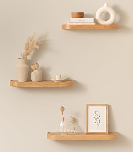 Kazai.® Wandregal-Set 'Toke' | 3 Hängeregale in Echtholz-Veneer | Schwebendes Holzregal als Wanddeko und Ablage für Bad, Wohnzimmer, Küche, Schlafzimmer und mehr | Eiche