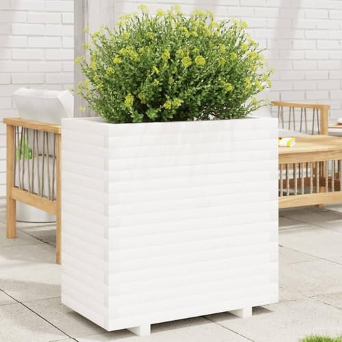 Somanki Pflanzkübel Weiß 70x40x72,5 cm Massivholz Kiefer, Blumentopf Gross, Blumenkasten Balkon, übertopf, Pflanzkasten, Flowerpot, Kräuterbeet Für Die Küche, Vertikalbeet - 3282590