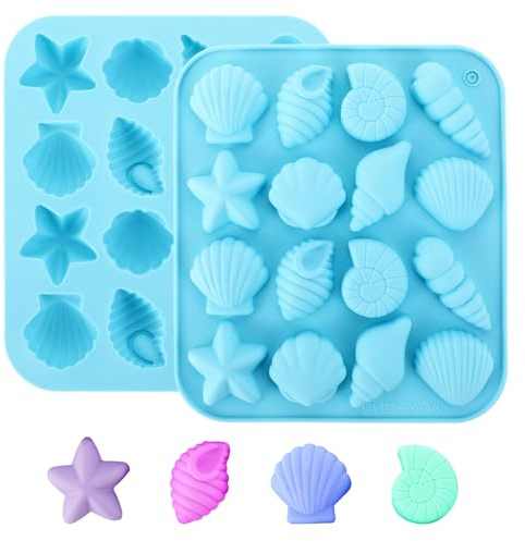 2 Stück Silikonform Muscheln Silikonform Meerestiere Seestern, Muschelform Fondant Formen 3D Ozean Tier Silikonformen Schokolade Muschel Backform Für SüßIgkeiten Kuchen Gelee Seifenherstellung