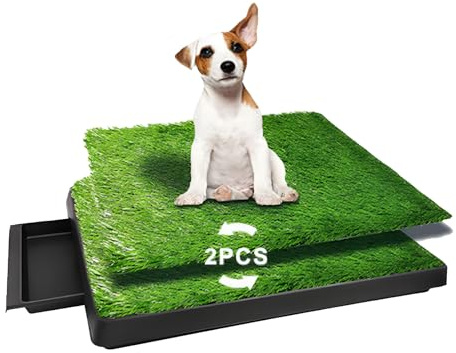 Dog Urinal containing 2 Replaceable lawns, Dog Potty Grass .Portable pet bedpans That can be Washed， Suitable for Almost All Types of Dogs. Length: 25 inches. Width 20 inches. Height: 3 inches