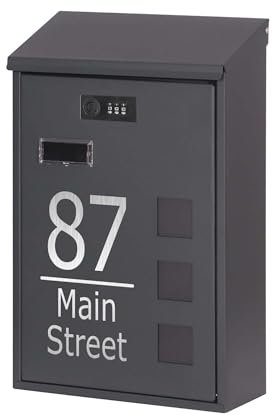Housics Personalised Contemporary Post Box, Wall Mounted Waterproof Letter Box with Lock, Modern Mailbox Design, Newspaper Slot, Secure Lockable Postbox Black (Design 02)