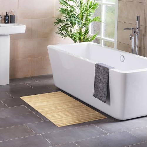 DE-COmmerce Badteppich aus Bambus Lines Pure 60 x 100 cm Badematte Badvorleger Duschmatte rutschhemmend