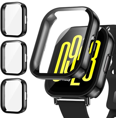 [3Stück] Kamita Hülle Kompatibel mit Xiaomi Redmi Watch 5 Active Schutzhülle mit Hartglas Displayschutzfolie, Stoßfest PC Bumper Case Voller Körper Schutz Gehäuse für Redmi Watch5 Active (Schwarz*3)