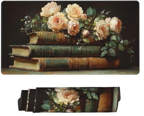 Gaming Tapis de Souris, Grand Tapis de Souris XXL 1600 x 800 x 3 mm,Roses Livres Tapis Souris pour Clavier et Bureau, avec Bords Surpiqués et Dos Antidérapant, for Gamer Gaming Accessoire D-753