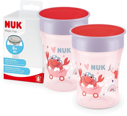 NUK Magic Cup Trinklernbecher im praktischen Doppelpack, 8+ Monate, auslaufsicherer 360°-Trinkrand, BPA-frei, Krabbe (Rot), 230 ml, 2 Stück