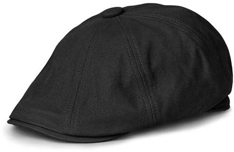 CLAPE Schirmmütze Herren Schiebermütze Damen Baumwolle Newsboy Cap Baker Boy Mütze 8 Panel Flat Cap Schwarz Black NBAP2502