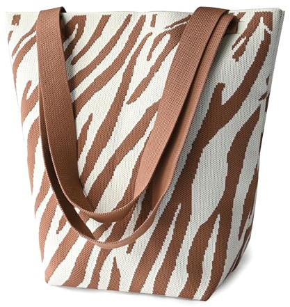 MOMOJULI Borsa tote lavorata a maglia all'uncinetto per donne borsa tote borsa shopping borsa a tracolla borsa hobo per viaggi, lavoro, Zebra-marrone, Medium