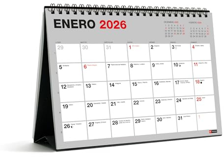 Miquelrius - Calendario de sobremesa 18 meses, Planificador de Julio 2025 a Diciembre 2026, Tamaño A5, Espacio para anotar, Espiral doble con base de cartón, Español, Gris