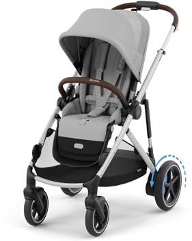 CYBEX Gold Kinderwagen e-GAZELLE S, ab Geburt-ca. 4 Jahre, Stone Grey | Ab Geburt bis ca. 4 Jahre, max. 22 kg, All-in-1-System mit E-Antrieb, Multi-Terrain-Support, Einhand-Gurtsystem