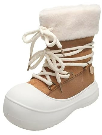 Kvinnor Vinter Snö Mid Calf Stövlar Varm Plysch Pälsfodrade Stövlar Med Tjock Sula Mysig Isolering Söt Chunky Style