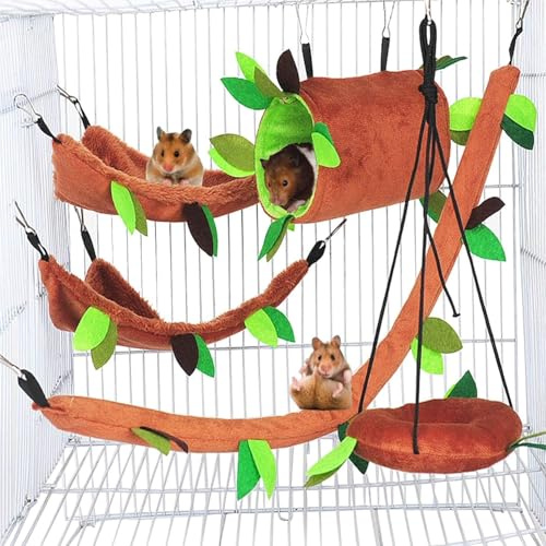 Set di 5 tappetini per criceto Sugar Glider – accessori per gabbia e giocattoli per piccoli animali include amaca, nascondiglio, tunnel, altalena, ideale per piccoli criceti, gerbilli e Sugar Glider