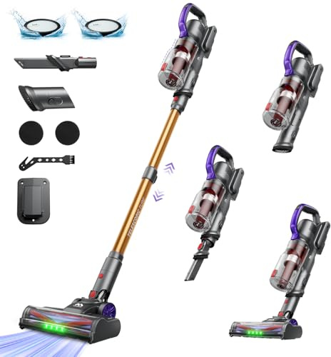 AlloyMove Aspirateur Balai sans Fil 45000 Pa Extra-Puissant - Léger et Autoportant - Brosse Anti-Peluche Animaux - 60 Min Autonomie - Silencieux (65 DB) - avec Support Mural de Chargement