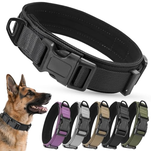 Ledeak Taktisches Hundehalsband, Verstellbares Polypropylen Nylon Hunde Halsband mit Sicherheitsschnalle, Gepolstert Weich Hundehalsbander, Tactical Dog Collar für Mittlere Große Hunde (Schwarz, M)