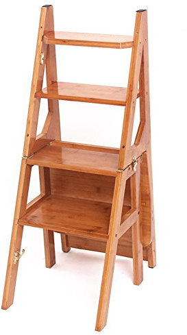 Escabeau pliable multifonction à 4 niveaux et chaise d'escalier domestique de couleur naturelle, léger, portable et robuste pour une escalade facile et un accès sûr