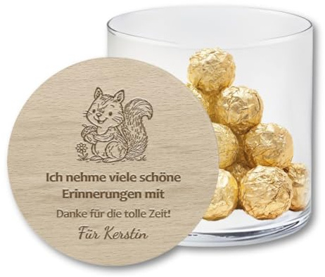 mamir home Abschiedsgeschenk Erzieherin mit Herz | Lehrerin mit Herz Geschenk | personalisierte Geschenke Erzieherin | Vorratsglas Dankeschön Kindergarten (Eichhörnchen, Höhe 10,6cm)
