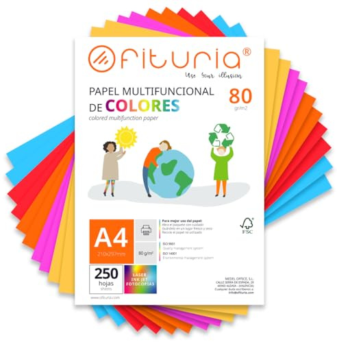 Färgfolio, 250-pack A4-ark 80 gr – färgat papper för hantverk, skrivare, scrapbooking, färgfolio, perfekt origami, payrogami, kontor och skola (starkt blankt, 250 timmar)