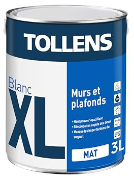 Tollens Peinture Professionnelle Blanche Mat - Spécial Plafond XL Blanc Mat - Opacifiante - 3L = 30m2