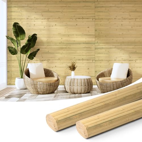 Art3d Natural Bamboo Wall Panel for Interior Wall Decor, Renewable Pole Wrap Wainscoting Paneling for Wall Ceiling Furniture Cabinet Office, 48 x 96 Inch, 2-Pack - Natural | Renewable Raw Board, Waterproof, No Emission, Wear-Resistant, Freely Cuttable, Stylish Wall Decor for Bedroom and Office