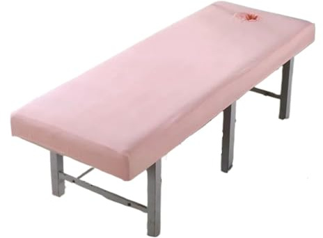 Massageauflage Massagetisch-Bett-Spannbetttuch, einfarbig, vollständiger Bezug, elastisches Gummiband, Massage-SPA-Bettbezug mit Gesichtsloch(Thick Pink,80x190cm No hole)