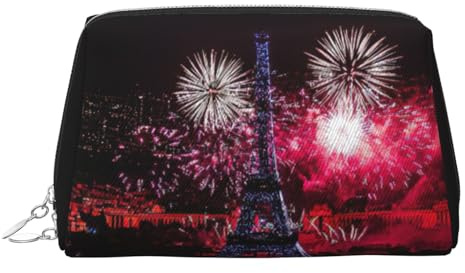Grande trousse à cosmétiques de voyage en cuir PVC avec motif de feux d'artifice Tour Eiffel