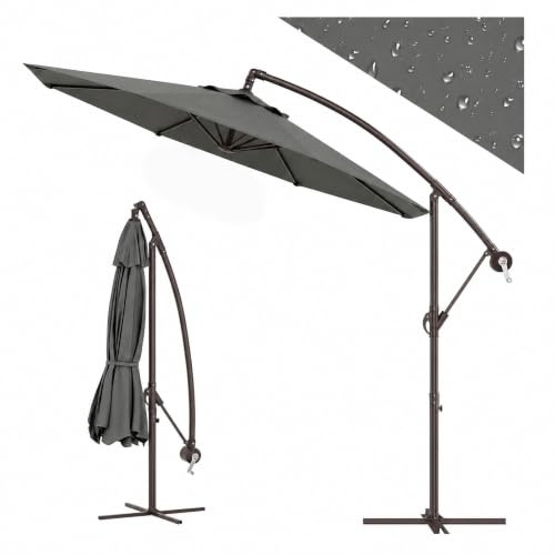 Sonnenschirm 300cm Drehbarer Ampelschirm mit Kurbel & Neigefunktion - Grau