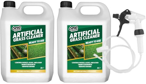 One Chem Artificial Grass Cleaner, 2 x 5 Litre, Pet Urine, Odour Remover - with Long Hose Trigger