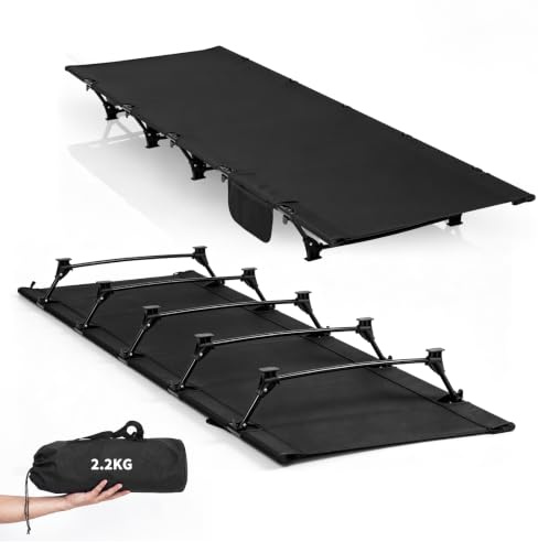 VERTOYCO Feldbett Klappbar, Campingbett Ultraleichtes bis 150 kg Belastbar, Tragbar Campingbett Faltbar Feldbett mit Matratze Gästebett Klappbar mit Tragetasche & Seitentasche für Outdoor Camp Garten