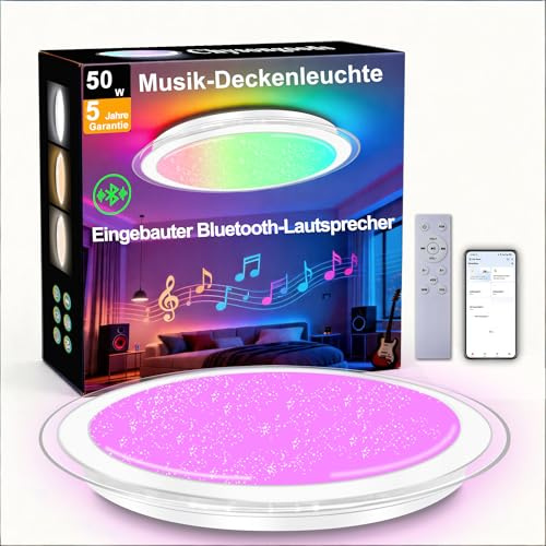 chysongoods LED Deckenleuchte mit Bluetooth Lautsprecher & RGB Musik Sync | mit Alexa & Google,50W,Fernbedienung/App/Sprachsteuerung,dimmbar und Farbtemperatur,Speicherfunktion,für Esszimmer,Küche