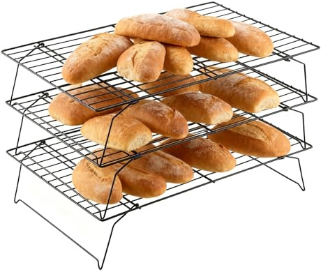 ABCORPHIC Rejilla de enfriamiento de 3 niveles, rejilla plegable para tartas Rejilla de enfriamiento, saludable y duradera, inoxidable, 35 × 25 × 5,5 cm. Adecuada para pasteles, barbacoas y pasteles